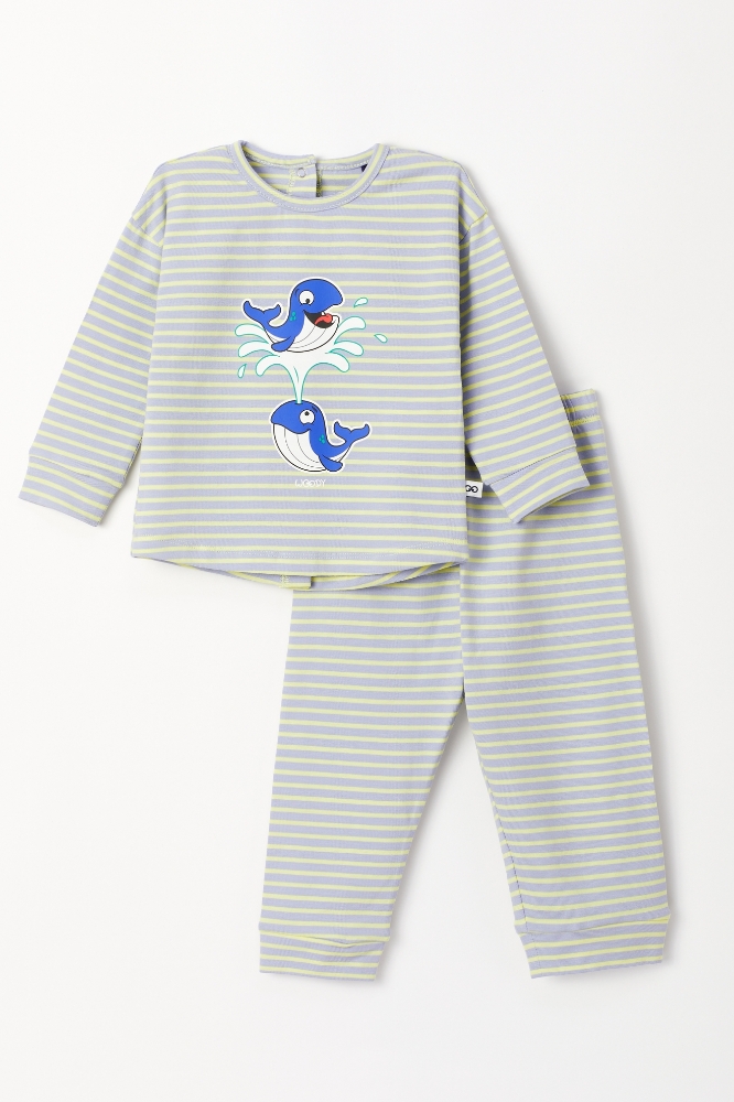 Pamuklu Kız Bebek Pijama-Pzb - 916-Balina Temalı Çizgili Mavi