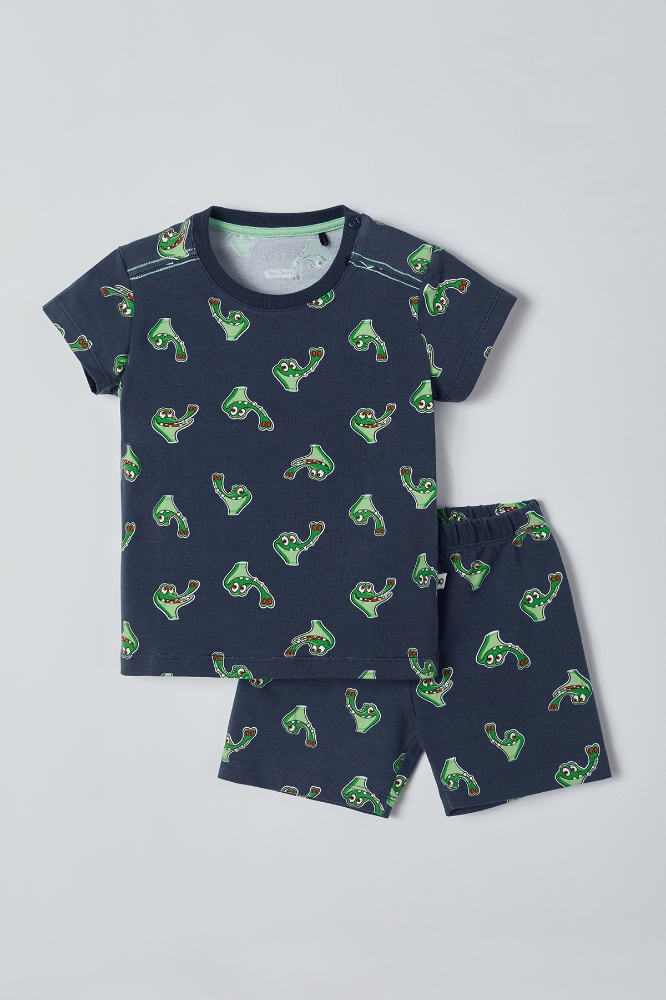 Pamuklu Erkek Bebek Pijama-Pza - 998-Krokodil Baskılı Lacivert 