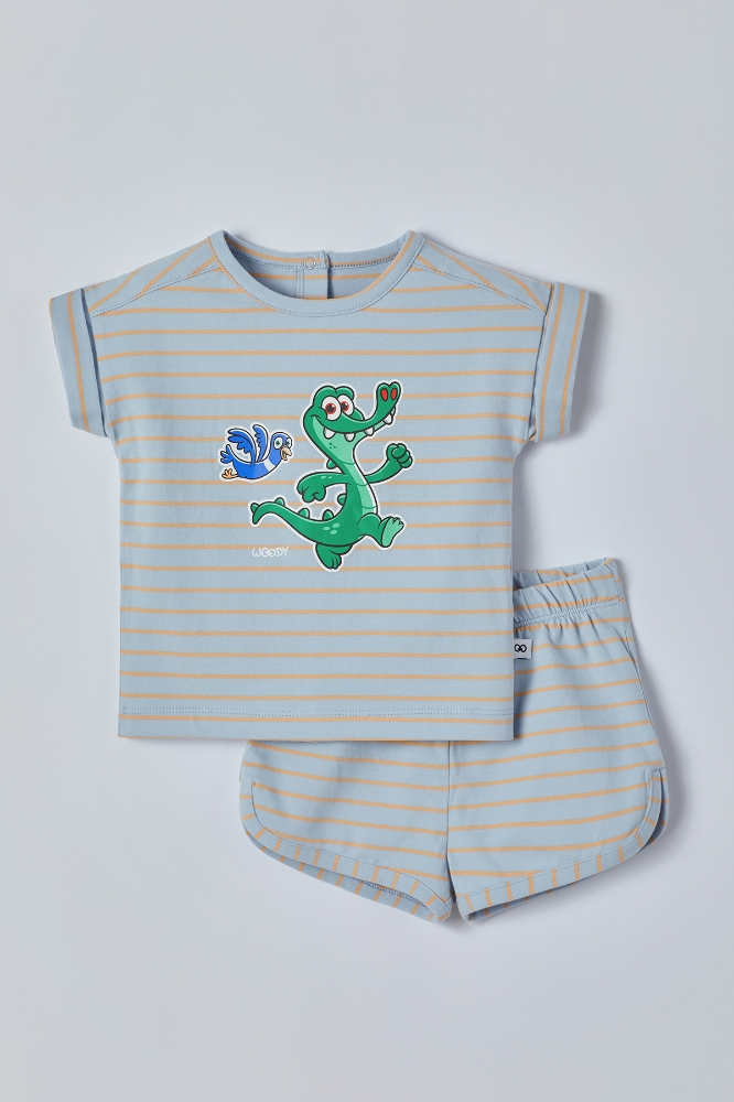 Pamuklu Kız Bebek Pijama-Pzg - 951-Krokodil Temalı Mavi Çizgili