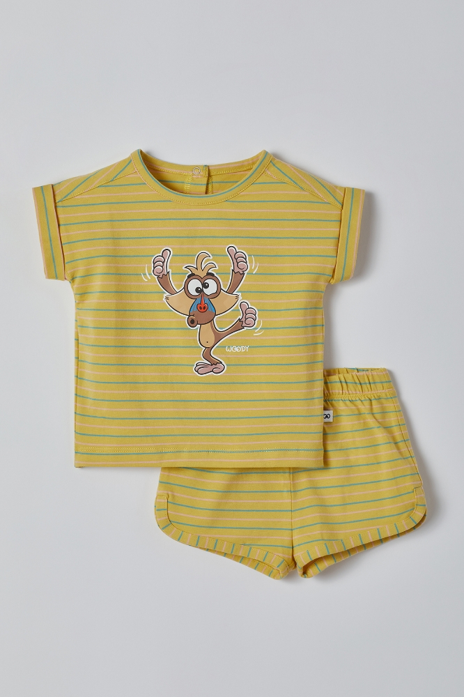 Pamuklu Kız Bebek Pijama-Pzg - 964-Mandril Temalı Çizgili Sarı