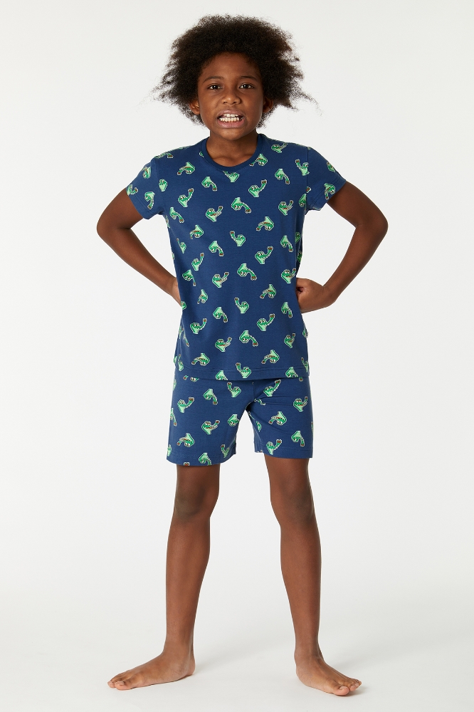 2-8 Yaş Erkek Çocuk Pijama-Pza - 998-Krokodil Baskılı Lacivert 