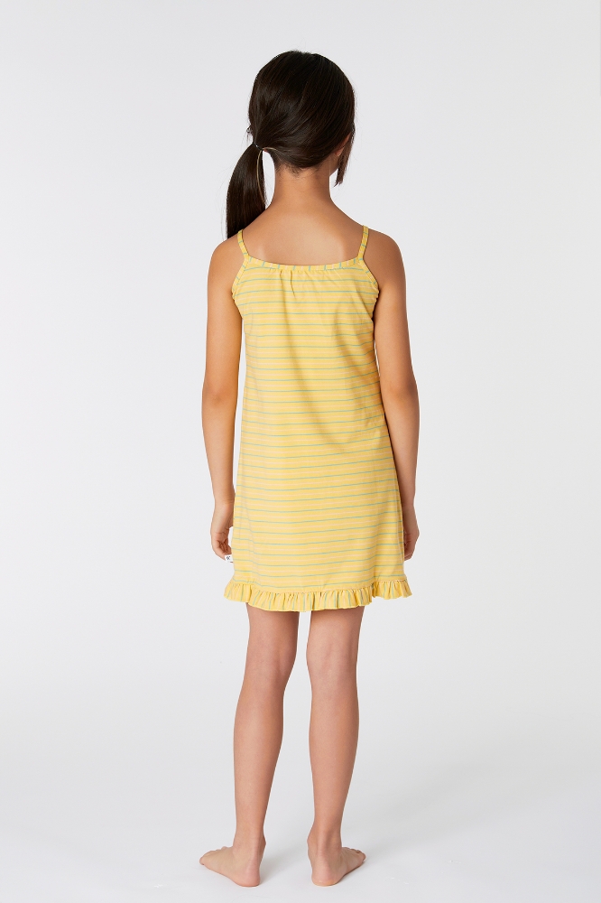 10-16 Kız Çocuk Gecelik-Dzb - 964-Mandril Temalı Çizgili Sarı