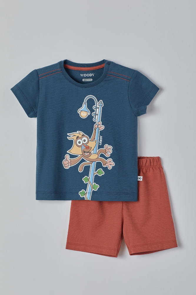 Pamuklu Erkek Bebek Pijama-Psu - 873-Derin Mavi