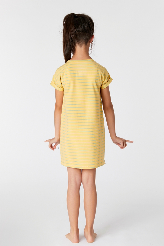 10-16 Kız Çocuk Gecelik-Dza - 964-Mandril Temalı Çizgili Sarı