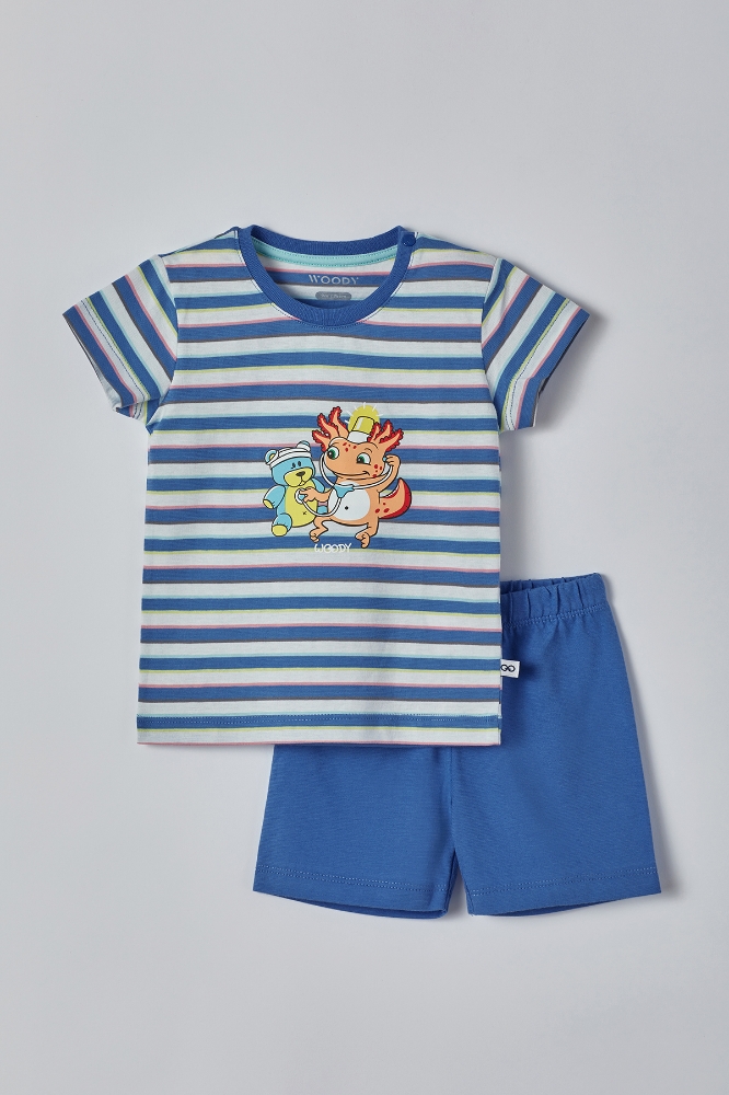 Pamuklu Erkek Bebek Pijama-Pss - 987-Semender Temalı Çizgili