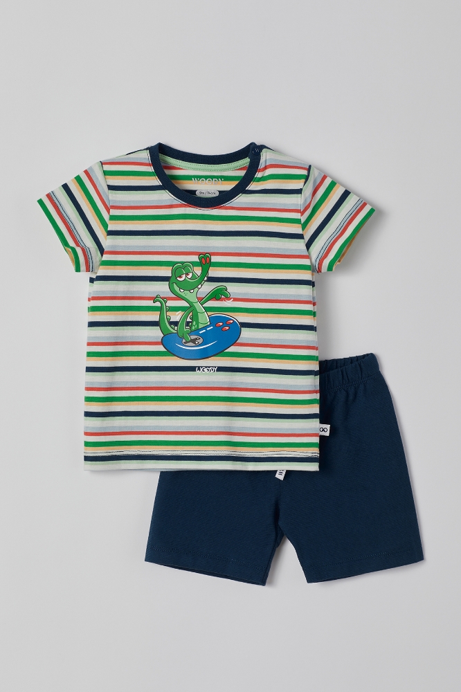 Pamuklu Erkek Bebek Pijama-Pss - 910-Krokodil Temalı Çizgili Yeşil 