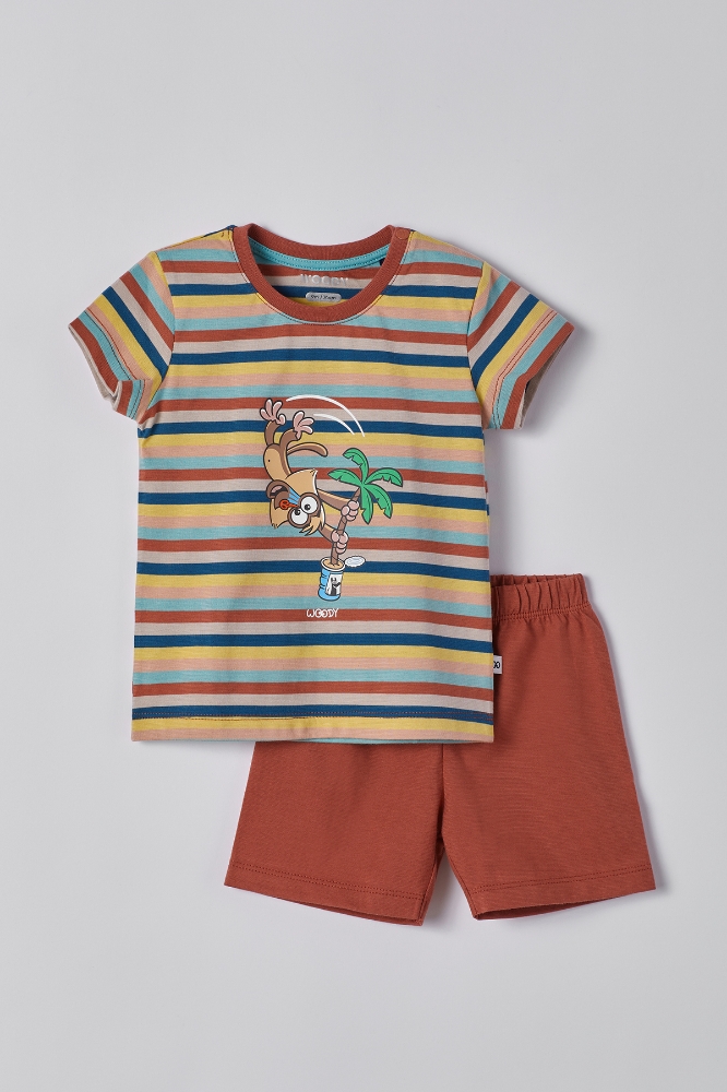 Pamuklu Erkek Bebek Pijama-Pss - 929-Mandril Temalı Çizgili
