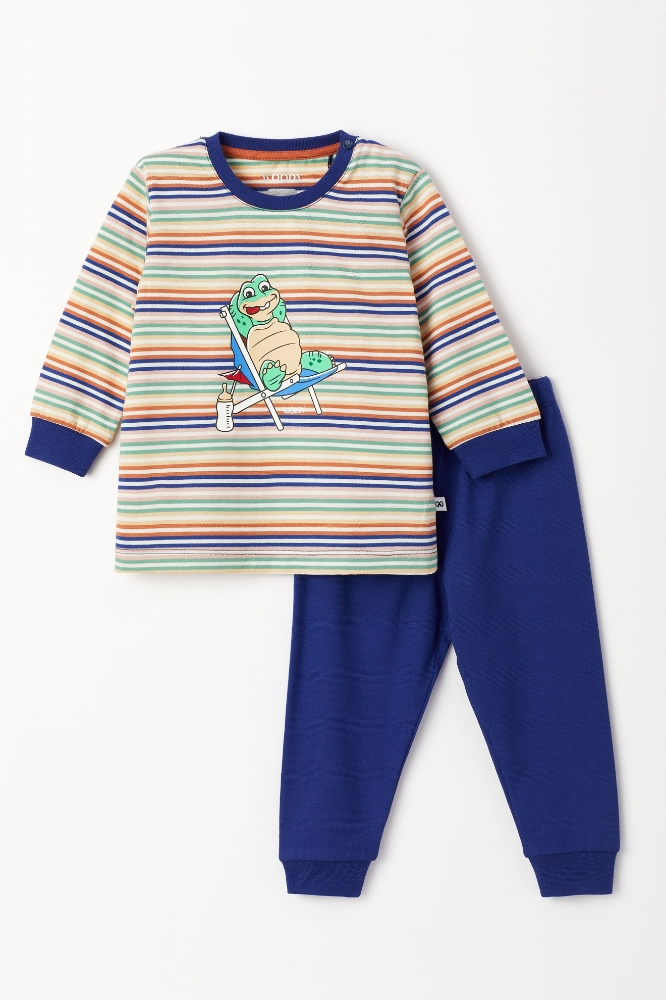 Pamuklu Erkek Bebek Pijama-Plc - 906-Kaplumbağa Temalı Çizgili Turuncu