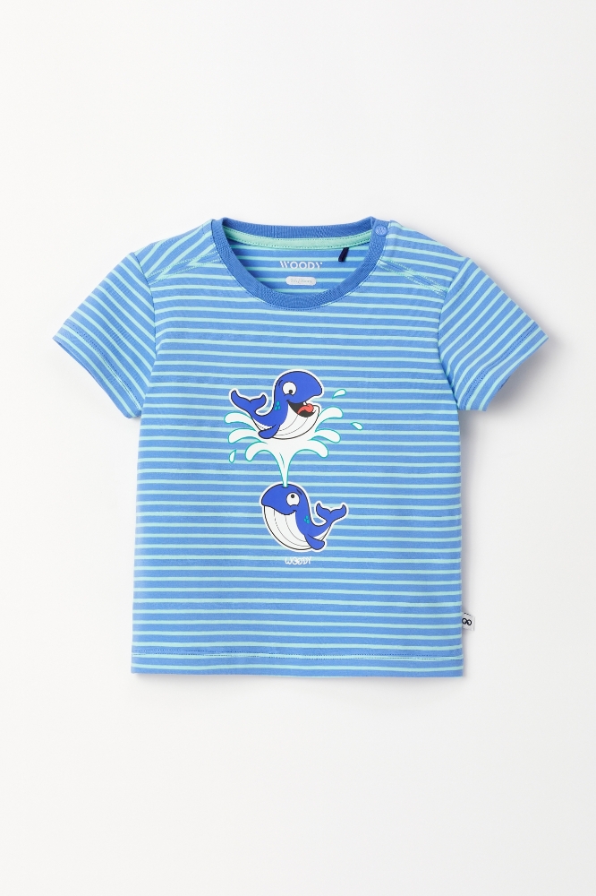 Pamuklu Erkek Bebek Pijama-Pza - 913-Balina Temalı Çizgili Mavi
