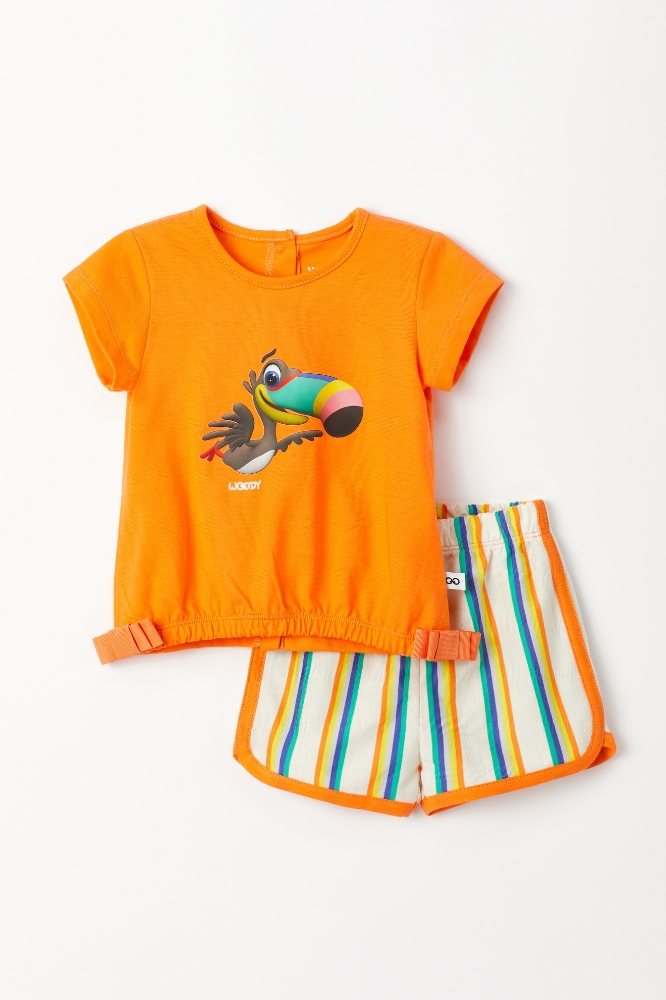 Pamuklu Kız Bebek Pijama-Bst - 539-Papaya Rengi