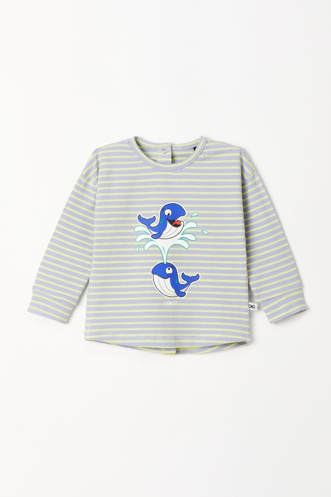 Pamuklu Kız Bebek Pijama-Pzb - 916-Balina Temalı Çizgili Mavi
