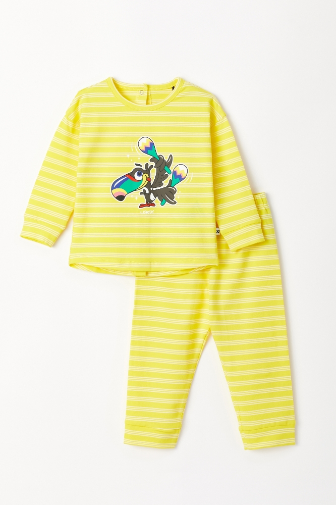 Pamuklu Kız Bebek Pijama-Pzb - 918-Tukan Temalı Çizgili Sarı