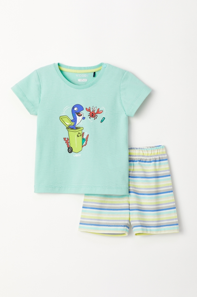 Pamuklu Erkek Bebek Pijama-Pss - 702-Su Yeşili