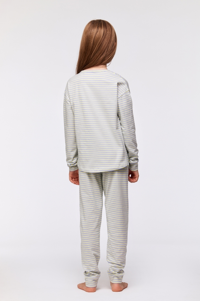 10-16 Yaş Kız Çocuk Pijama-Pzb - 916-Balina Temalı Çizgili Mavi