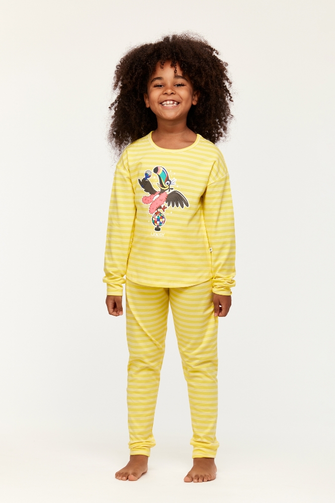 10-16 Yaş Kız Çocuk Pijama-Pzb - 918-Tukan Temalı Çizgili Sarı