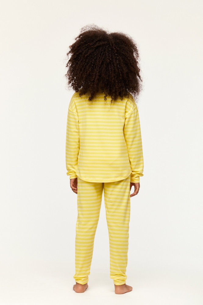 2-8 Yaş Kız Çocuk Pijama-Pzb - 918-Tukan Temalı Çizgili Sarı