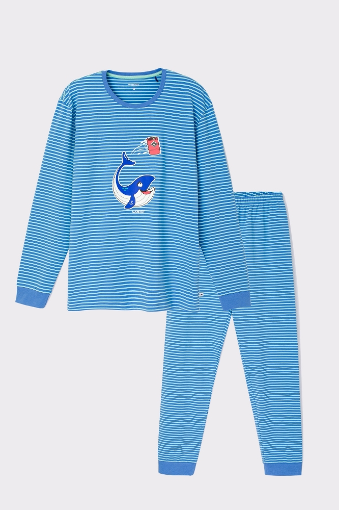 Erkek Pijama-Plc - 913-Balina Temalı Çizgili Mavi