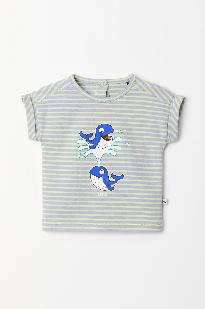 Pamuklu Kız Bebek Pijama-Pzg - 916-Balina Temalı Çizgili Mavi