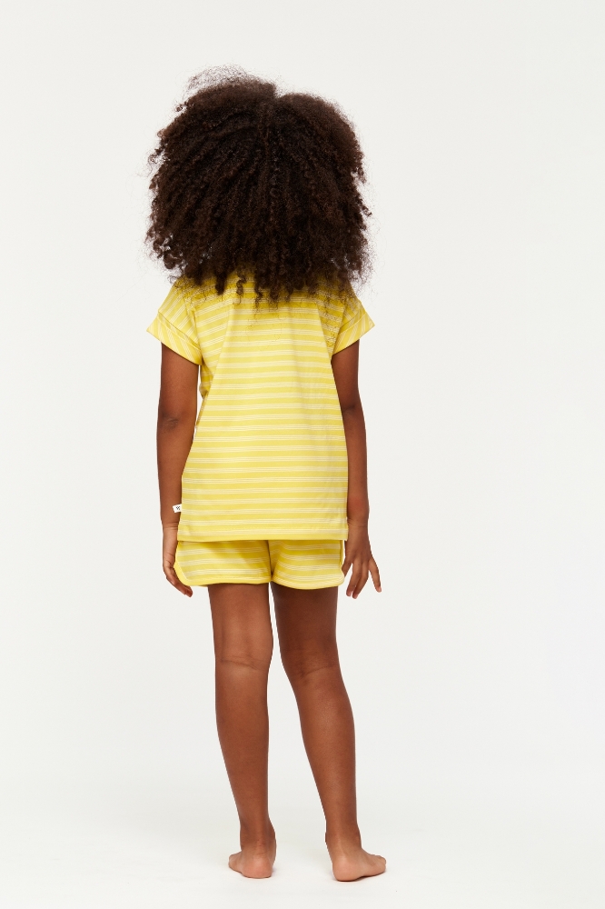 2-8 Yaş Kız Çocuk Pijama-Pzg - 918-Tukan Temalı Çizgili Sarı