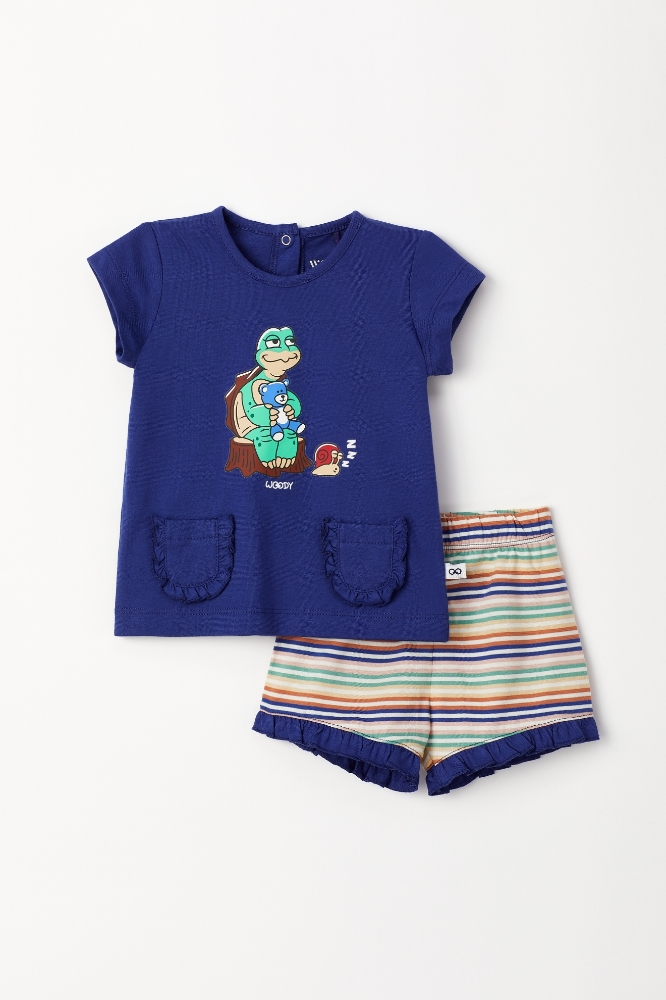 Pamuklu Kız Bebek Pijama-Psg - 856-Soğuk Mavi