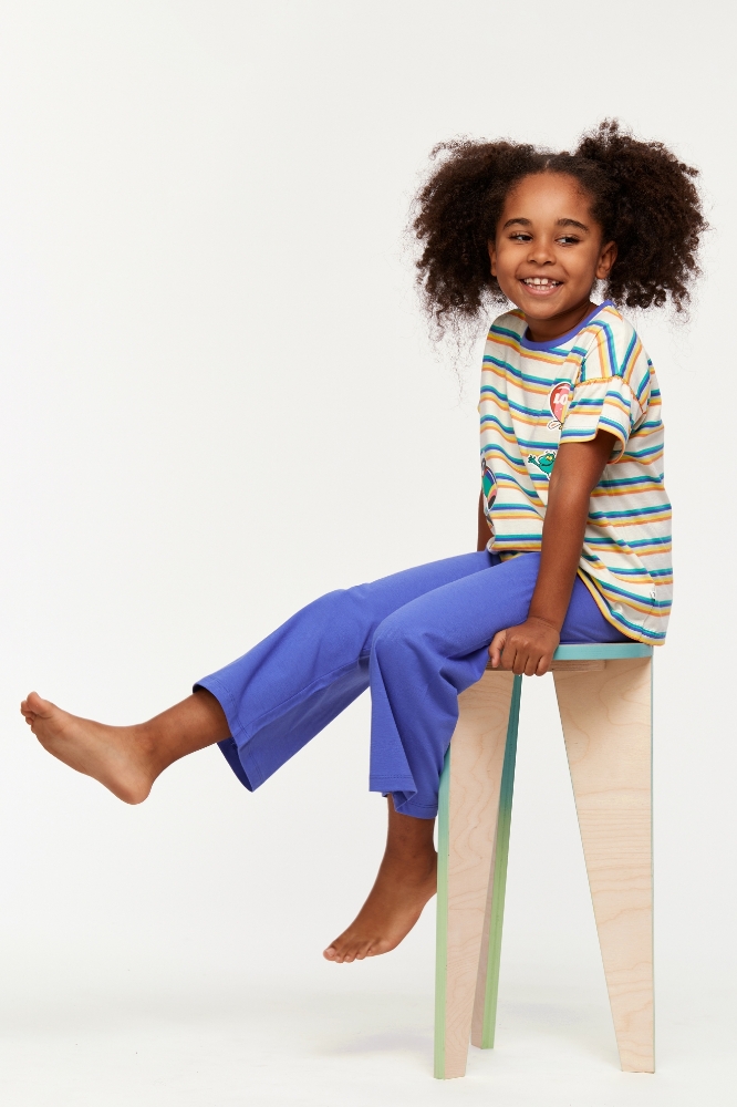 10-16 Yaş Kız Çocuk Pijama-Bsk - 908-Tukan Temalı Çizgili Mavi