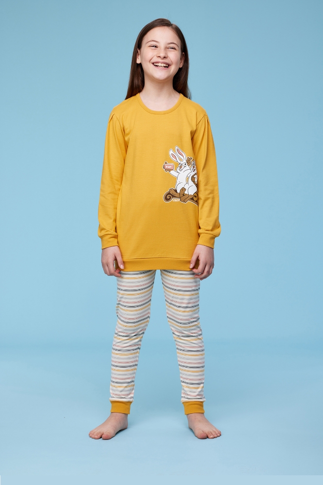 10-16 Yaş Kız Çocuk Pijama-Pop - 620-Hardal Sarısı 
