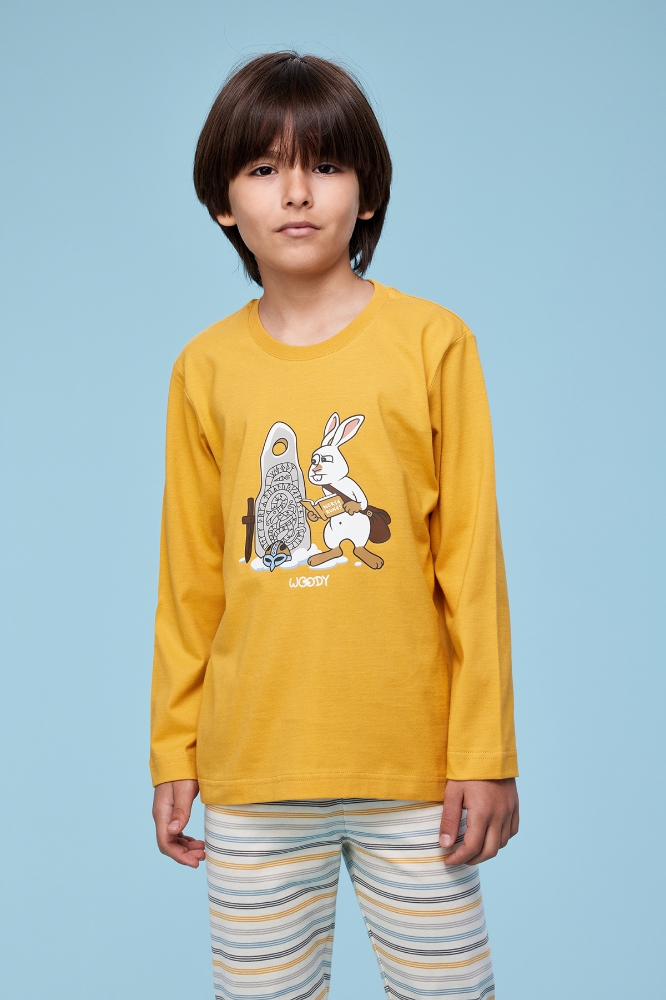 2-8 Yaş Erkek Çocuk Pijama-Pls - 620-Hardal Sarısı 
