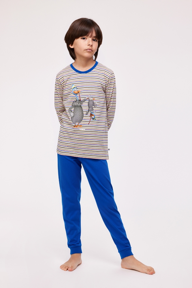 2-8 Yaş Erkek Çocuk Pijama-Plc - 908-Hindi Temalı Çizgili Mavi