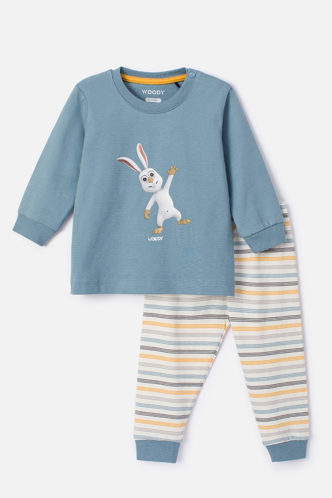 Pamuklu Erkek Bebek Pijama-Plc - 177-Deniz Mavisi
