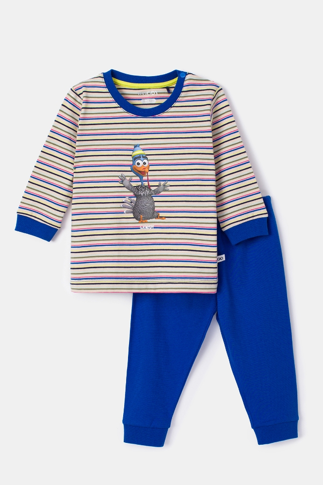Pamuklu Erkek Bebek Pijama-Plc - 908-Hindi Temalı Çizgili Mavi