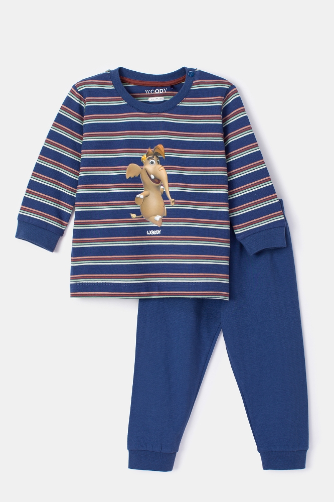 Pamuklu Erkek Bebek Pijama-Plc - 904-Mamut Temalı Çizgili Lacivert
