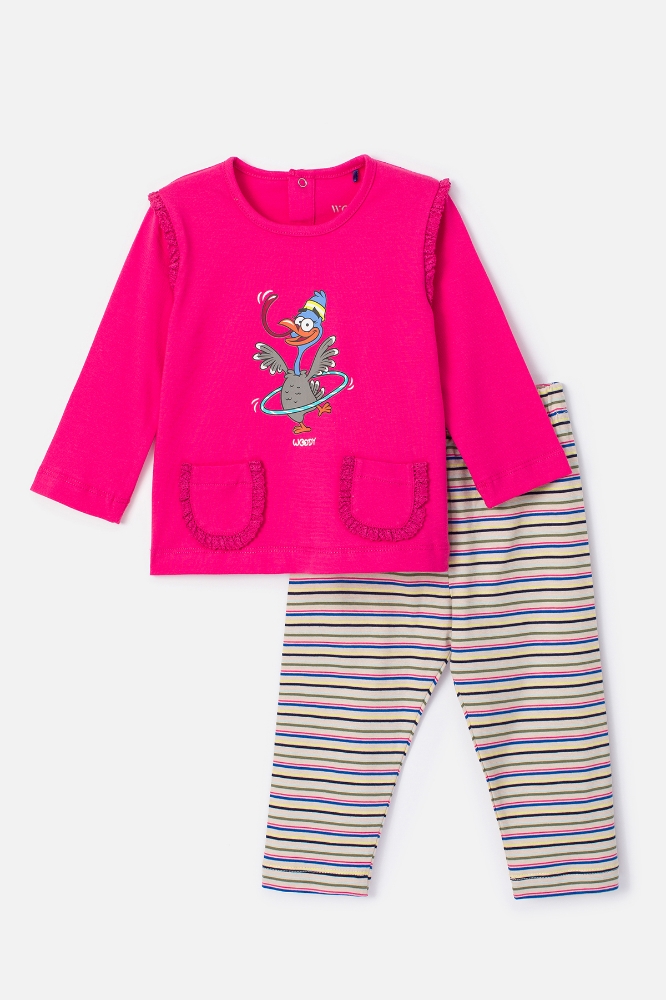Pamuklu Kız Bebek Pijama-Plg - 388-Neon Pembe