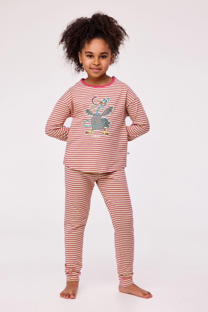 10-16 Yaş Kız Çocuk Pijama-Pzg - 920-Hindi Temalı Çizgili Pembe