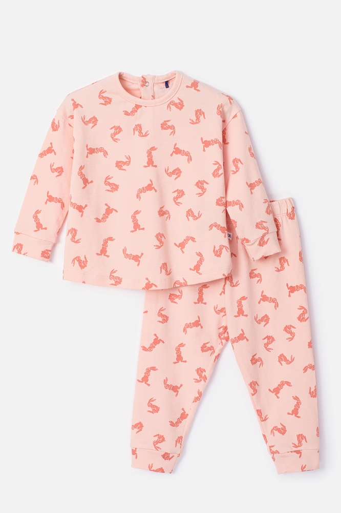 Pamuklu Kız Bebek Pijama-Pzg - 913-Hare Baskılı Pembe