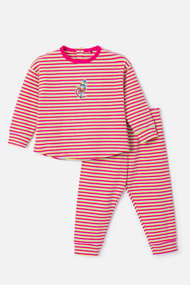 Pamuklu Kız Bebek Pijama-Pzg - 920-Hindi Temalı Çizgili Pembe