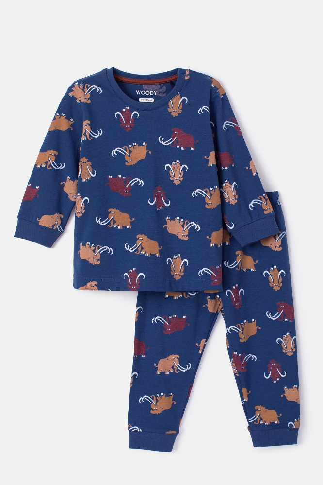 Pamuklu Erkek Bebek Pijama-Pzl - 910-Mamut Baskılı Lacivert