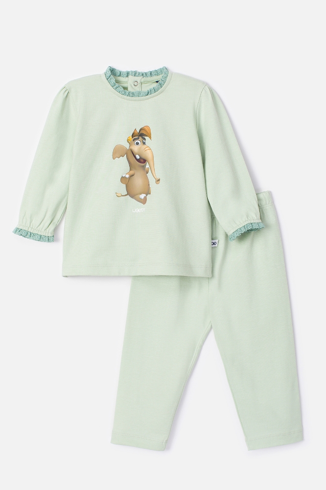 Pamuklu Kız Bebek Pijama-Plh - 704-Deniz Köpüğü Yeşili