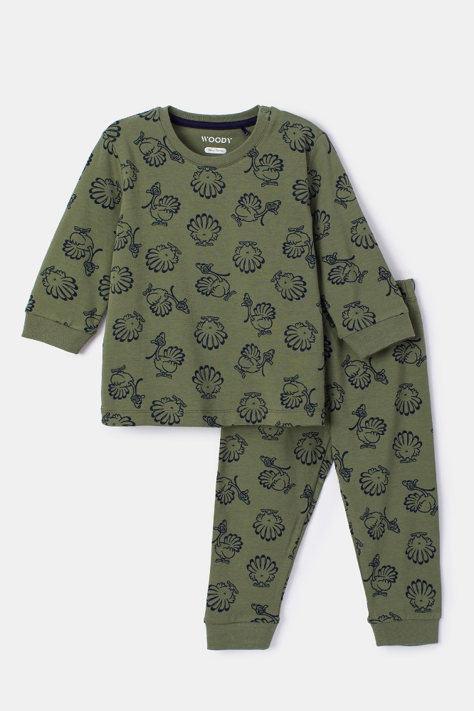 Pamuklu Erkek Bebek Pijama-Pzl - 912-Hindi Baskılı Yeşil