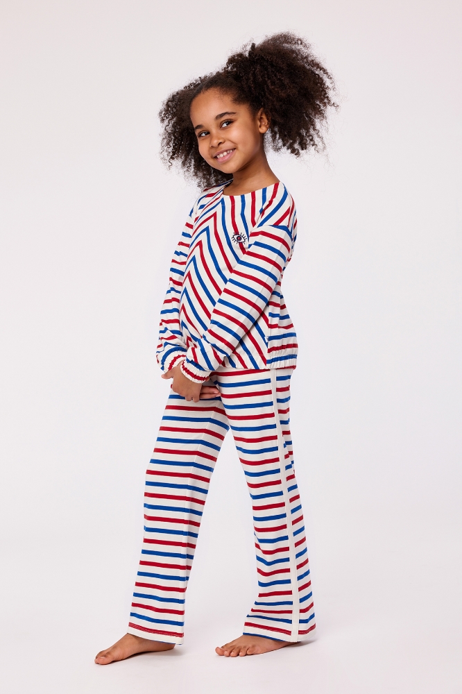 2-8 Yaş Kız Çocuk Pijama-Apf - 974-Kırmızı Lacivert Çizgili