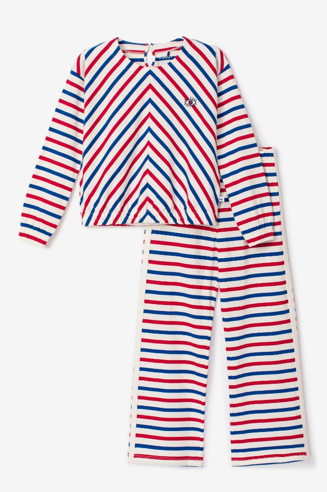 Kadın Pijama-Apf - 974-Kırmızı Lacivert Çizgili