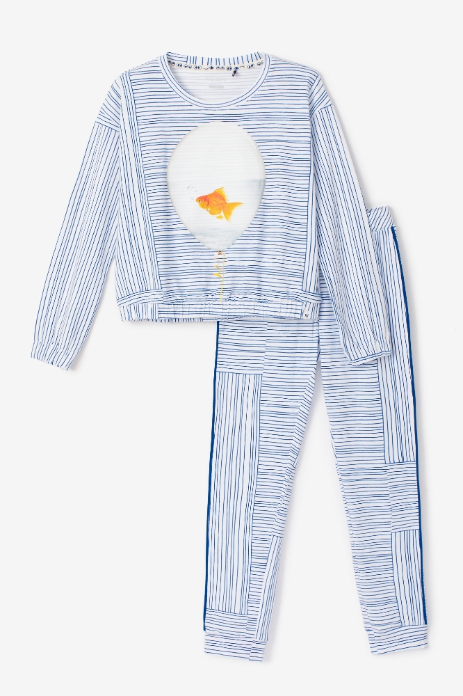 Kadın Pijama-Apa - 973-Mavi Çizgili