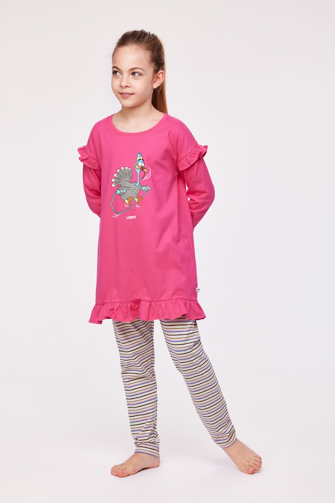2-8 Yaş Kız Çocuk Pijama-Tul - 388-Neon Pembe