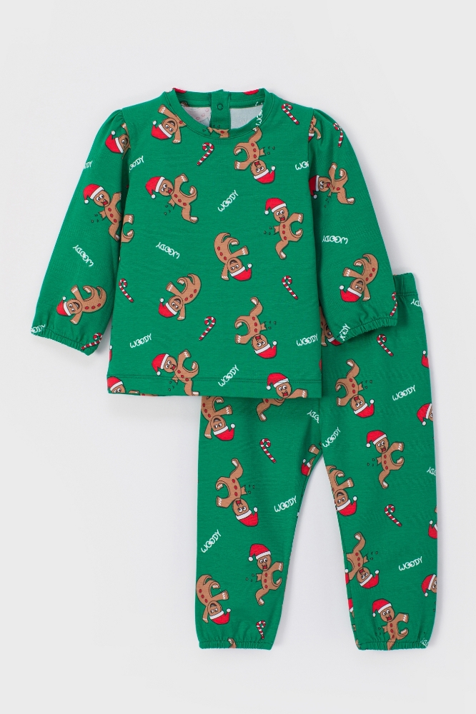 Pamuklu Kız Bebek Pijama-Cpb - 971-Yılbaşı Temalı Kurabiye Baskılı Yeşil