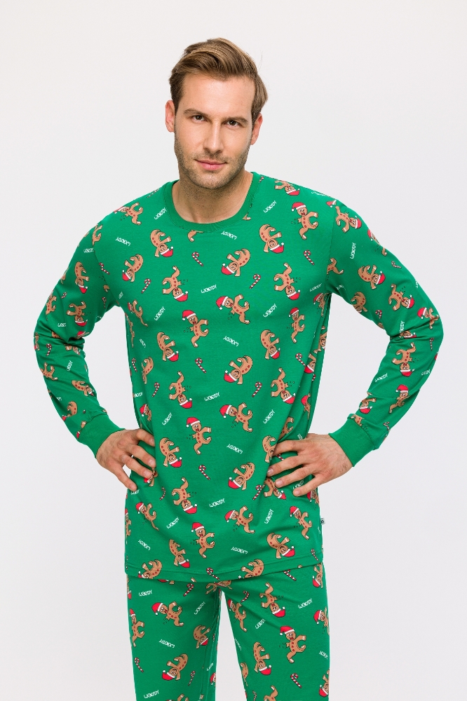 Erkek Pijama-Cpa - 971-Yılbaşı Temalı Kurabiye Baskılı Yeşil