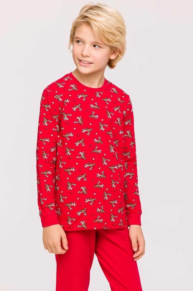 2-8 Yaş Erkek Çocuk Pijama-Cpa - 988-Geyik Baskılı Kırmızı