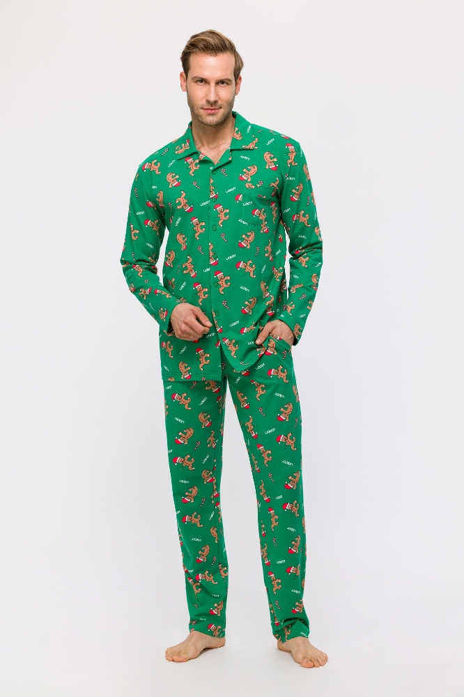 10-16 Yaş Erkek Pijama-Cbt - 971-Yılbaşı Temalı Kurabiye Baskılı Yeşil