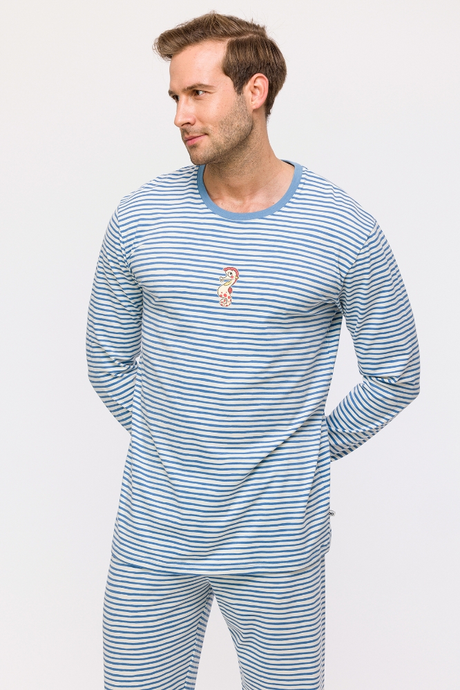 Erkek Pijama-Plc - 921-Denizatı Temalı Çizgili Mavi