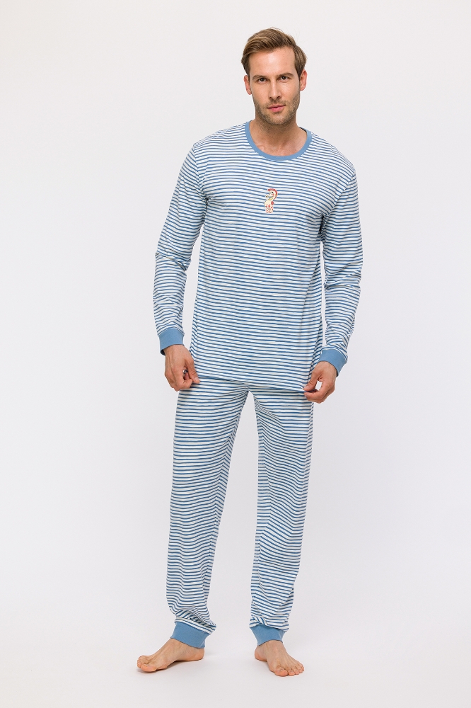 Erkek Pijama-Plc - 921-Denizatı Temalı Çizgili Mavi
