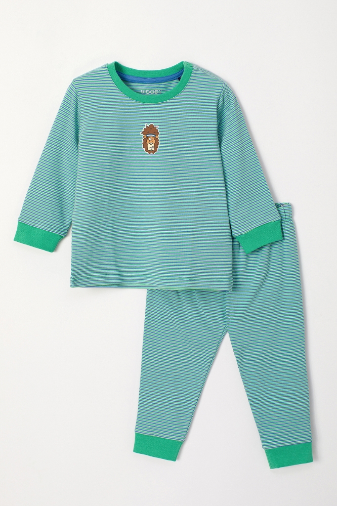 Pamuklu Erkek Bebek Pijama-Plc - 911-Aslan Temalı Çizgili Mavi
