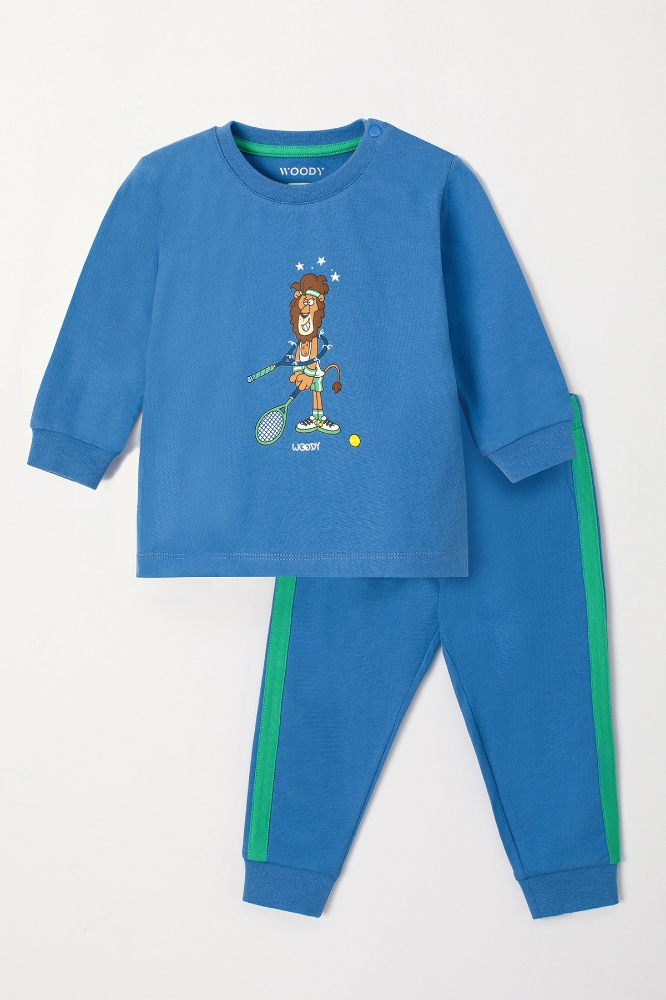 Pamuklu Erkek Bebek Pijama-Plc - 825-Deniz Mavi
